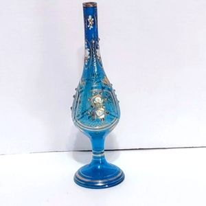RARE ANTIQUE HANDPAINTED BLUE GLASS PERFUME  BOTTLE